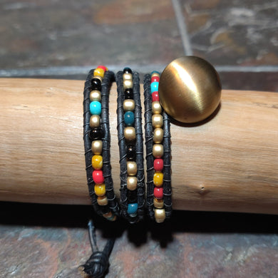 Three Wrap Leather Bracelet