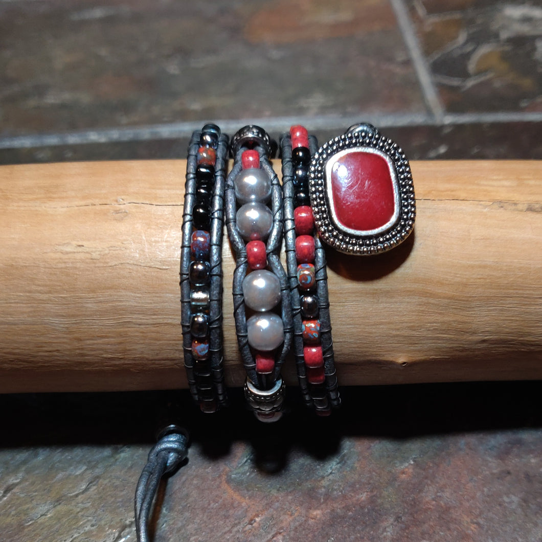 Three Wrap Leather Bracelet