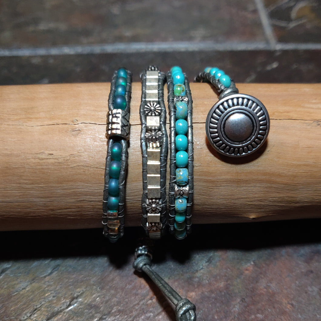 Three Wrap Leather Bracelet